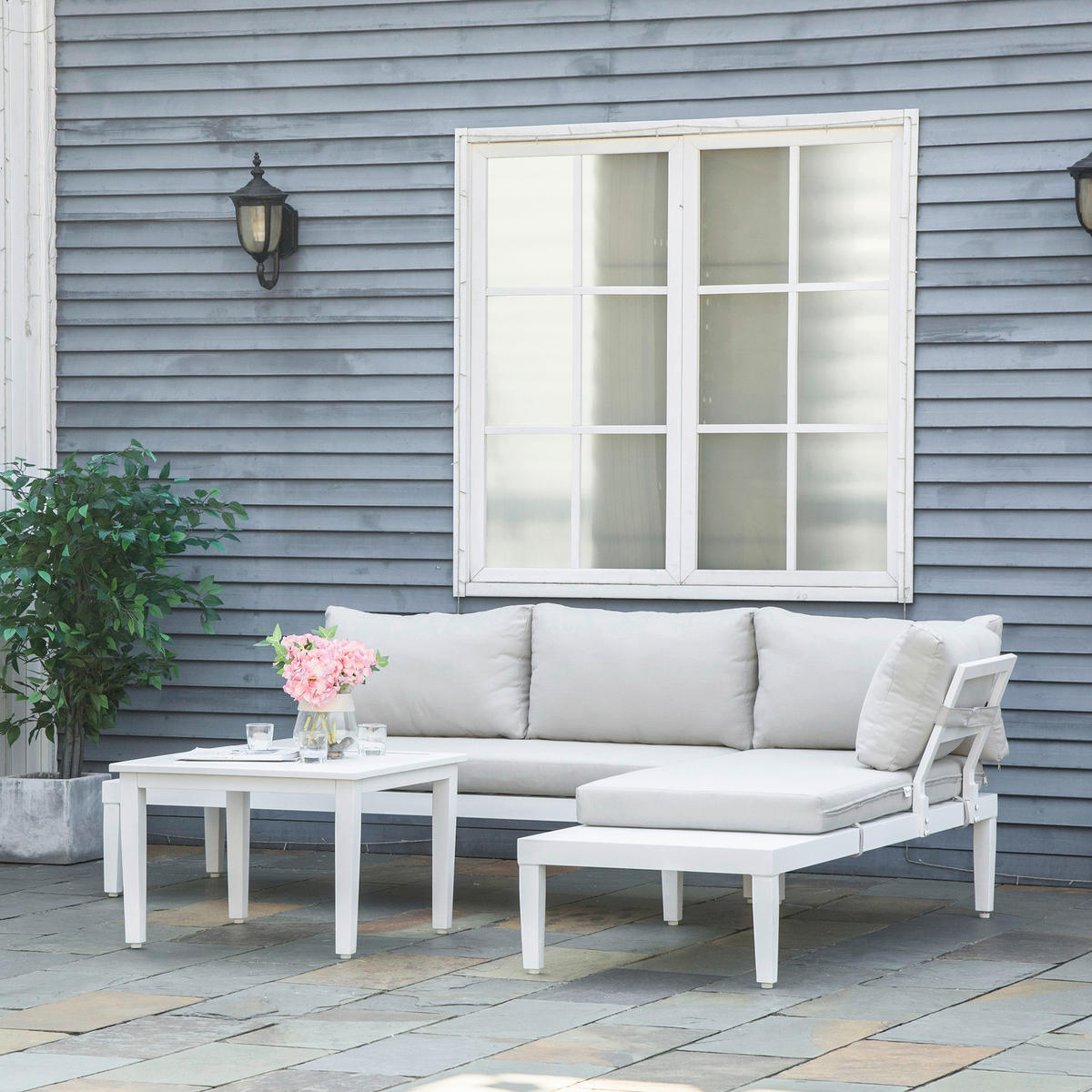 Outsunny Gartenmöbel-Set creme Aluminium B/H/L: ca. 77x71x173 cm Gartenmöbel-Set - creme (173,00/77,00/71,00cm) - Outsunny
