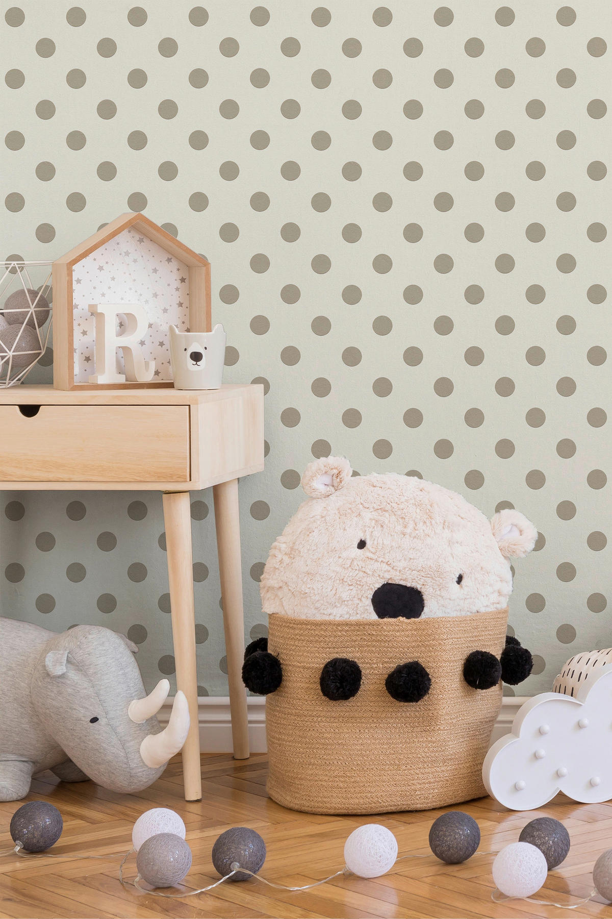 Vliestapete Punkte weiß beige B/L: ca. 53x1005 cm Vliestapete_36934-1 - beige/weiß (53,00/1005,00cm)