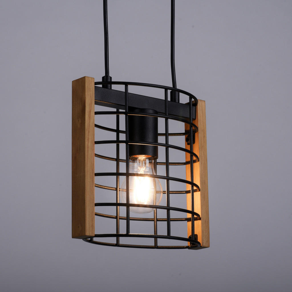 Thumbnail - Just Light Pendelleuchte DRAIN 15251-18 kiefer schwarz Metall Holz B/H/T: ca. 21x150x12 cm E27 1 Brennstellen