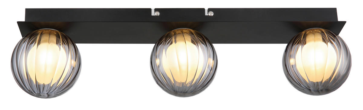 GLOBO LED-Deckenleuchte schwarz Rauch Glas Metall B/H/T: ca. 10x12,5x50 cm 3 Brennstellen ANDER - schwarz/Rauch (10,00/12,50/50,00cm) - GLOBO
