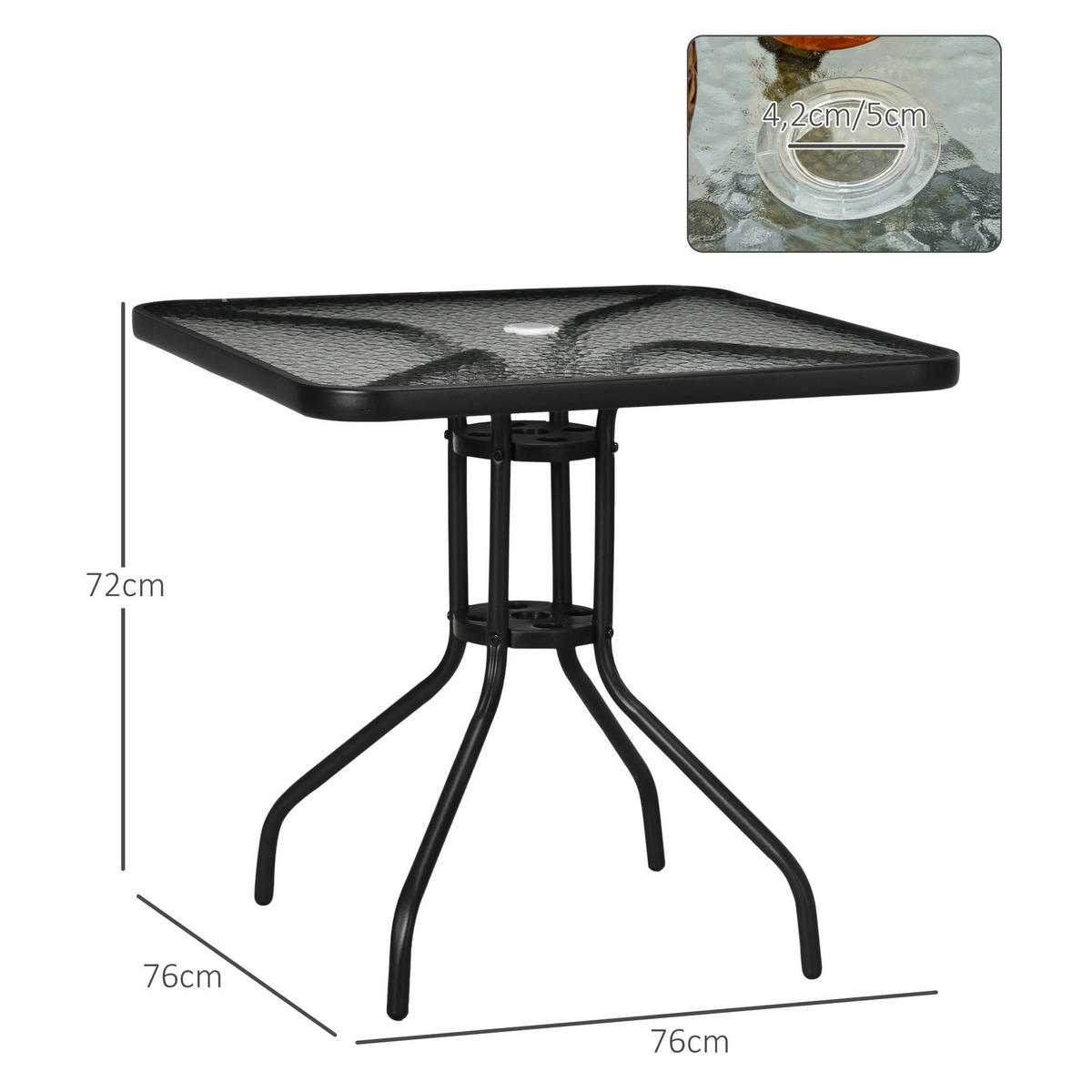 Outsunny Gartentisch schwarz Glas B/H/L: ca. 76x72x76 cm Gartentisch - schwarz (76,00/76,00/72,00cm) - Outsunny