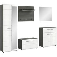 Garderobe SALSA Eiche Rauchsilber Nachbildung weiß Hochglanz B/H/T: ca. 250x192x37 cm SALSA - Eiche/weiß (250,00/192,00/37,00cm) - xonox.home