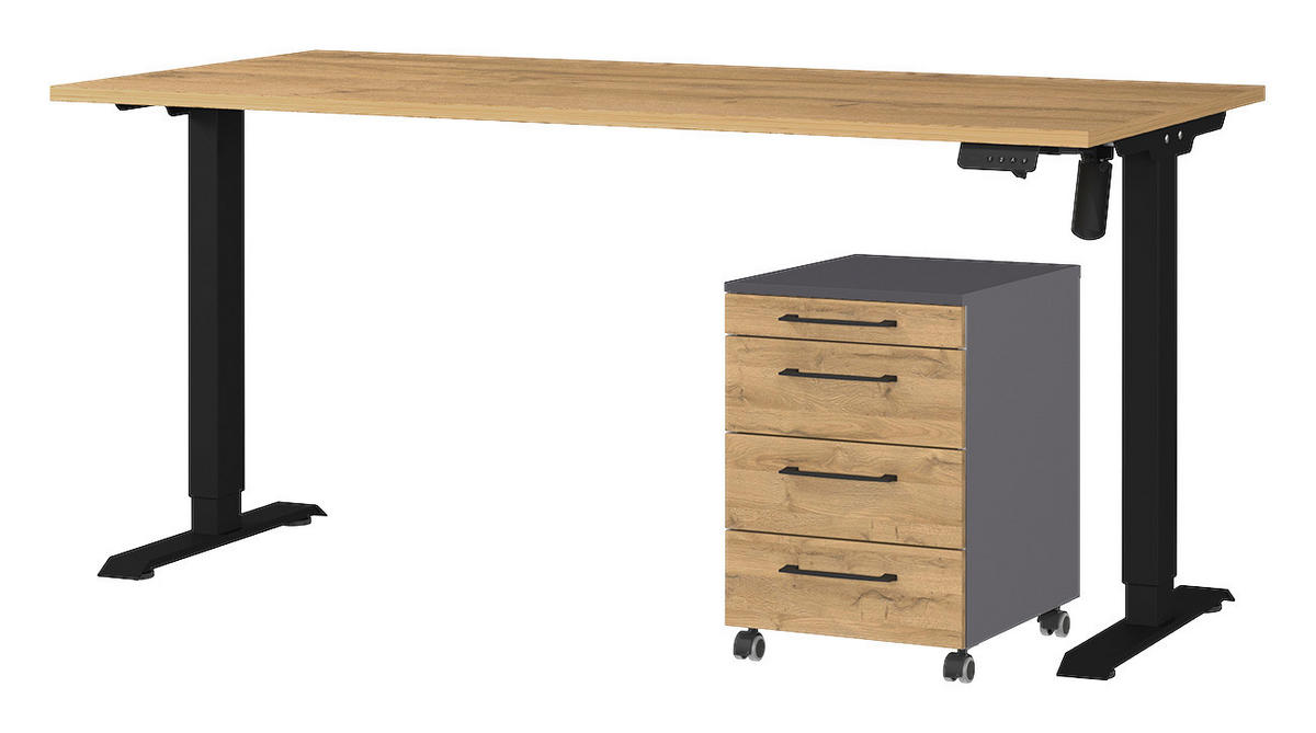 Büro-Sets 9750-582 Eiche Grand-Son Nachbildung Graphit schwarz B/H/T: ca. 217x119x80 cm 9750-582 - Eiche/Graphit (217,00/119,00/80,00cm) - Germania