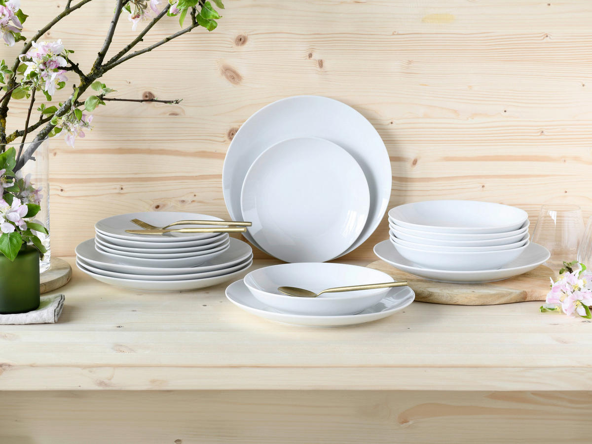 CreaTable Tafelservice Luna weiß Porzellan 18 tlg. Luna - weiß - CreaTable