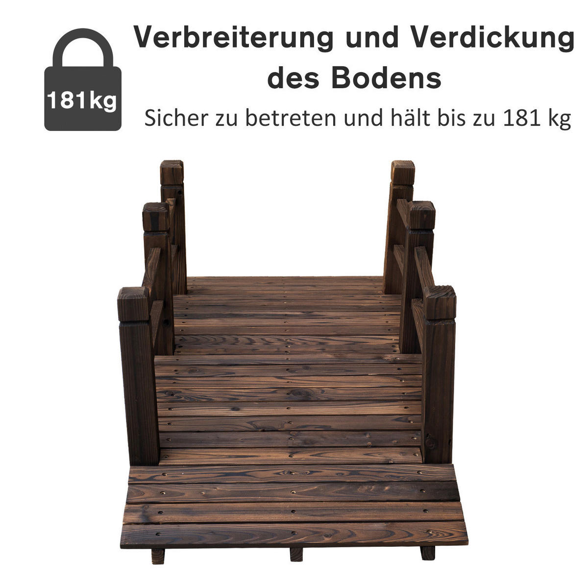 Outsunny Holzbrücke mit Geländer dunkelbraun B/H/L: ca. 67x48x153 cm ca. 181 kg Holzbrücke 844-132 - dunkelbraun (153,00/67,00/48,00cm) - Outsunny