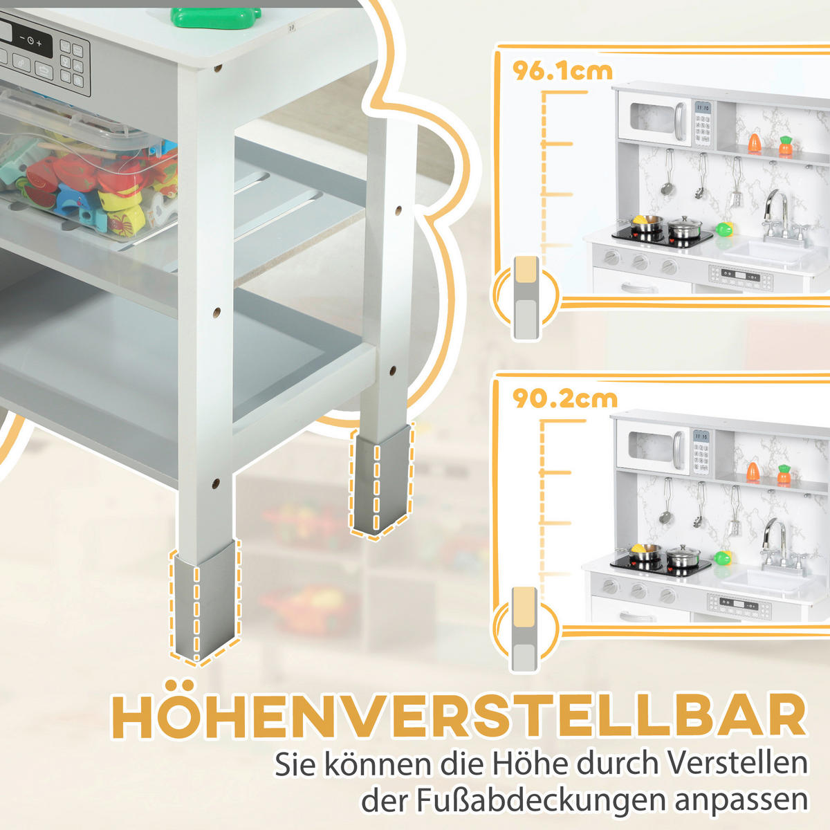 AIYAPLAY Kinder-Spielküche B/H/L: ca. 28x96,1x70,1 cm Kinder-Spielküche - weiß (70,10/28,00/96,10cm) - AIYAPLAY