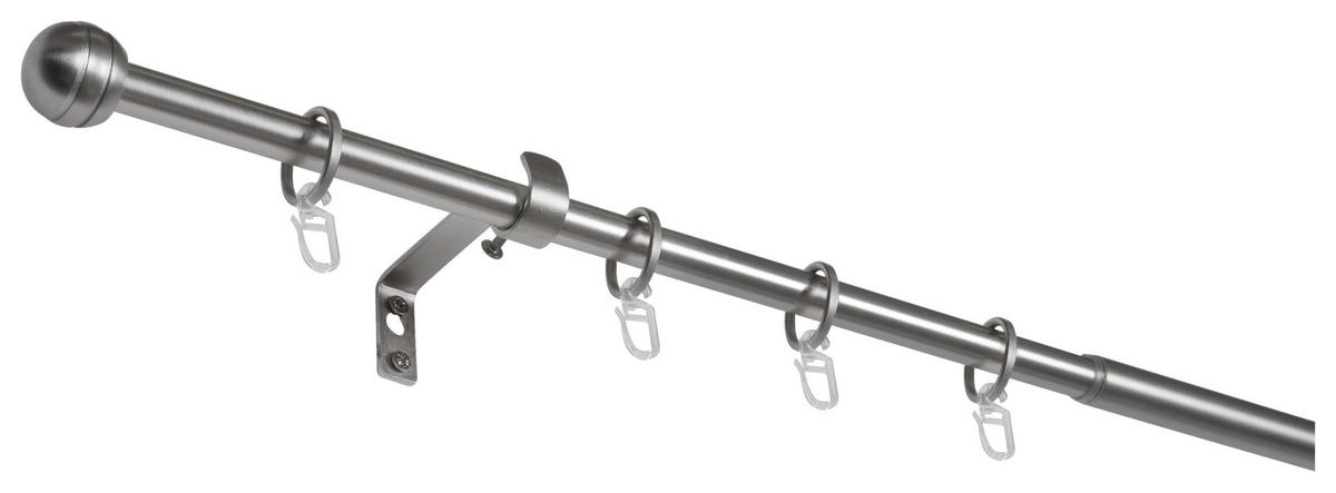 Gardinenstange Edelstahloptik Metall ausziehbar von ca. 120 bis 210 cm 1.0 Läufe Gardinenstange_Habito_Rillball - Edelstahloptik