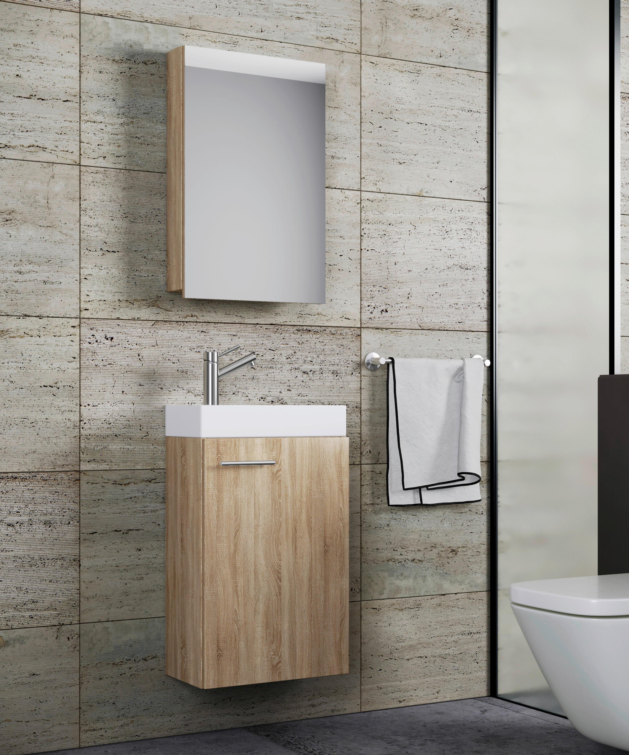 Waschplatz 3tlg-Slito Eiche Sonoma Nachbildung weiß B/H/T: ca. 41x130x22 cm 3tlg-Slito - Eiche/weiß (41,00/130,00/22,00cm) - VCM Möbel