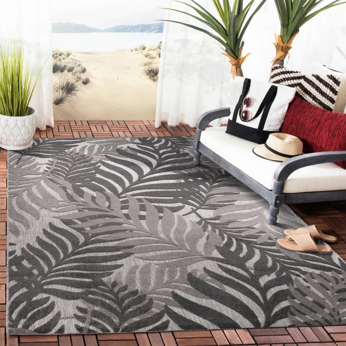 Sanat Outdoorteppich FLORAL grau B/L: ca. 200x290 cm FLORAL - grau (200,00/290,00cm) - Sanat