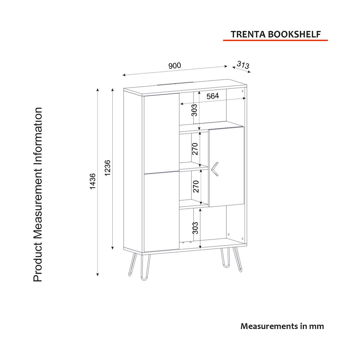 Regal Trenta Rebab grau B/H/T: ca. 90x144x31 cm Trenta - Rebab/grau (90,00/144,00/31,00cm) - moebel17