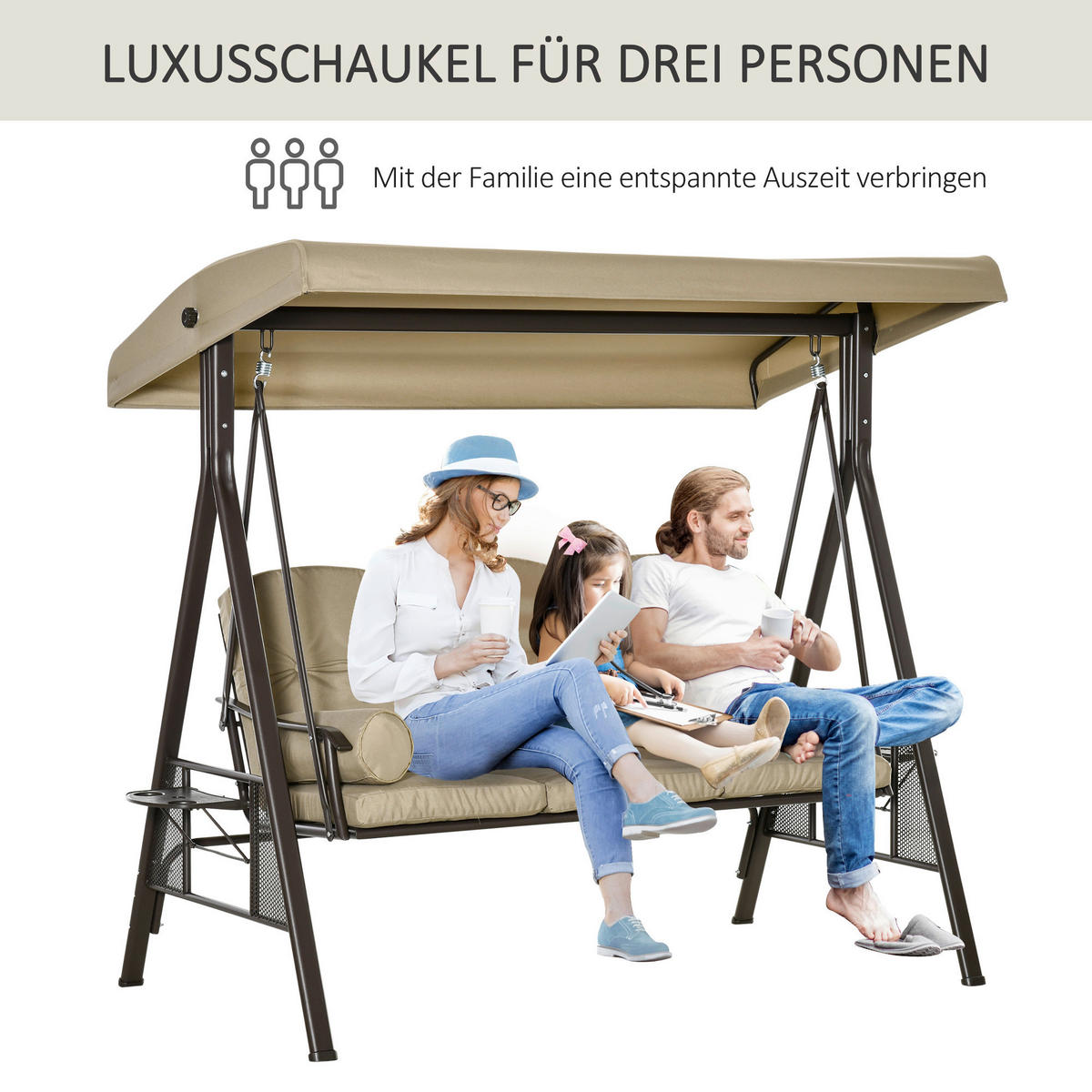 Outsunny Hollywoodschaukel khaki Polyester B/H/L: ca. 206x183x116 cm Hollywoodschaukel - khaki (116,00/206,00/183,00cm) - Outsunny