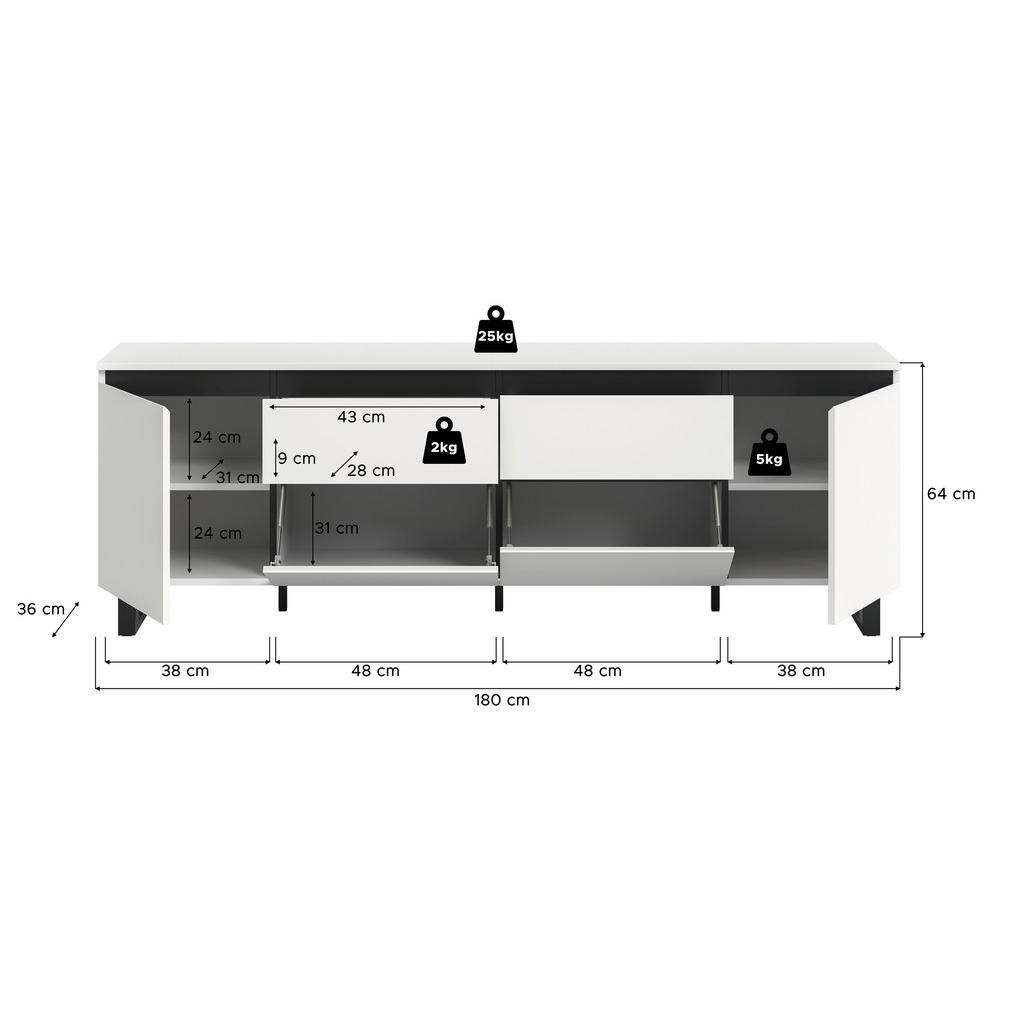 Thumbnail - Lowboard Tomasa weiß schwarz B/H/T: ca. 188x65x36 cm