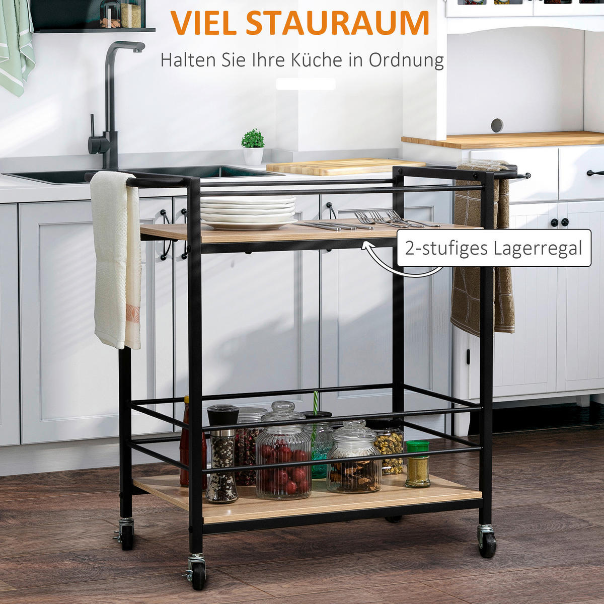 HOMCOM Küchenwagen natur Edelstahl B/H/L: ca. 40x82x75 cm Küchenwagen - natur (75,00/40,00/82,00cm) - HOMCOM
