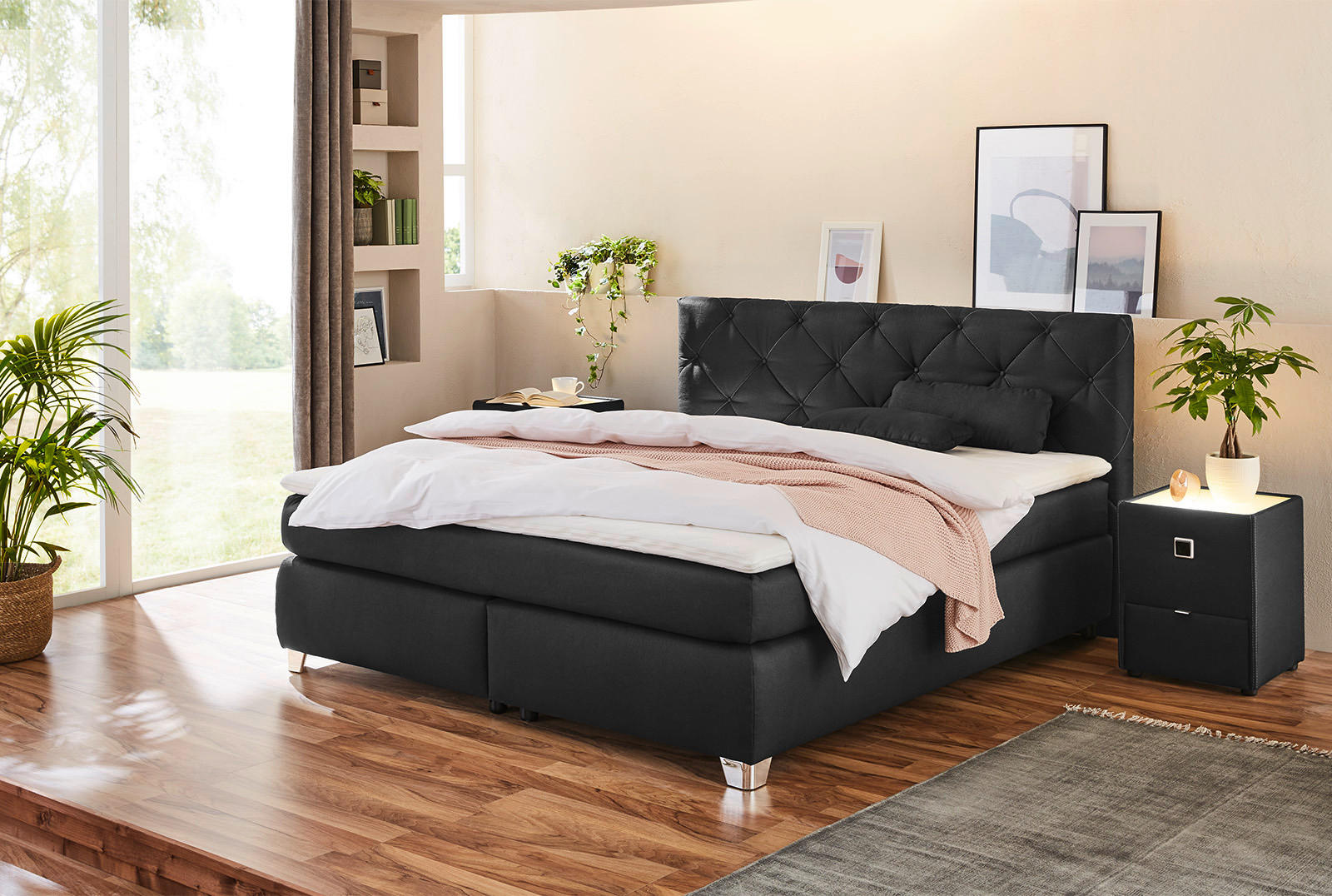 Boxspringbett  schwarz Flachgewebe Liegefläche B/L: ca. 180x200 cm Finja_H3_Boxspringbett - schwarz (189,00/106,00/213,00cm)