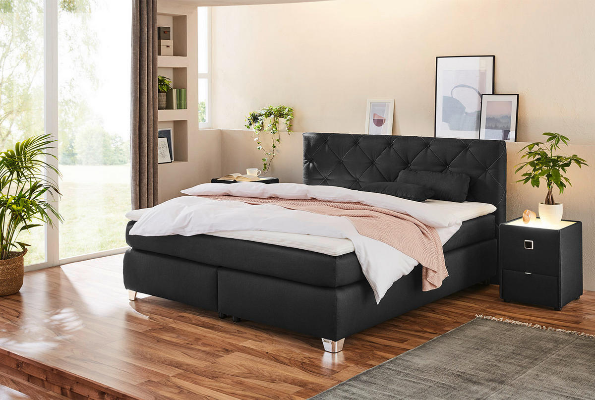 Boxspringbett  schwarz Flachgewebe Liegefläche B/L: ca. 180x200 cm Finja_H3_Boxspringbett - schwarz (189,00/106,00/213,00cm)