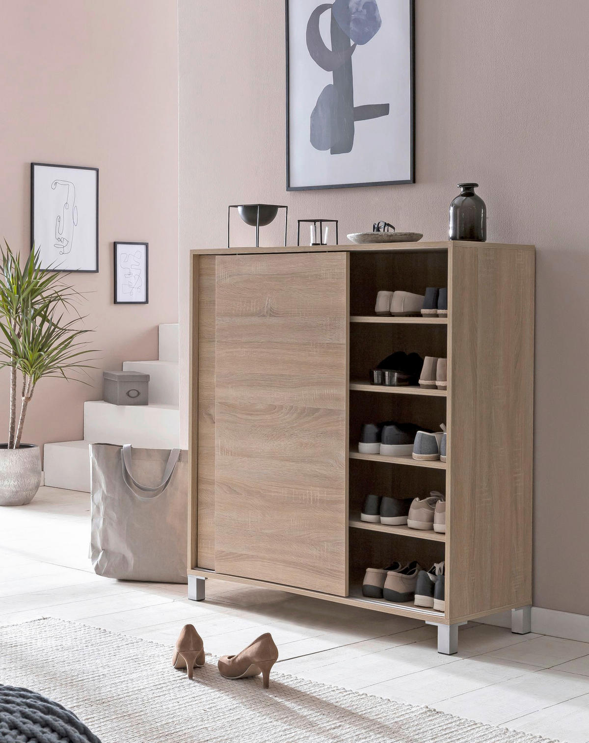 Schuhschrank Eiche Sonoma Nachbildung B/H/T: ca. 100x108x37,5 cm Schuhschrank - Eiche (100,00/108,00/37,50cm) - Wohnling