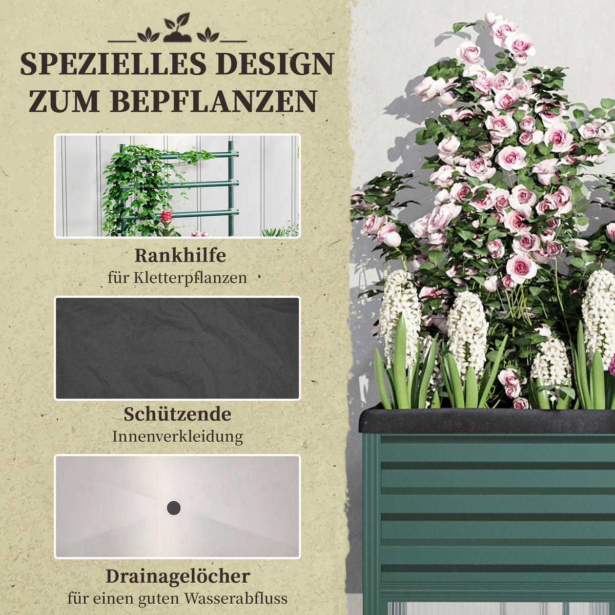 Outsunny Hochbeet grün Aluminium B/H/L: ca. 40x135x85 cm Hochbeet - grün (85,00/40,00/135,00cm) - Outsunny