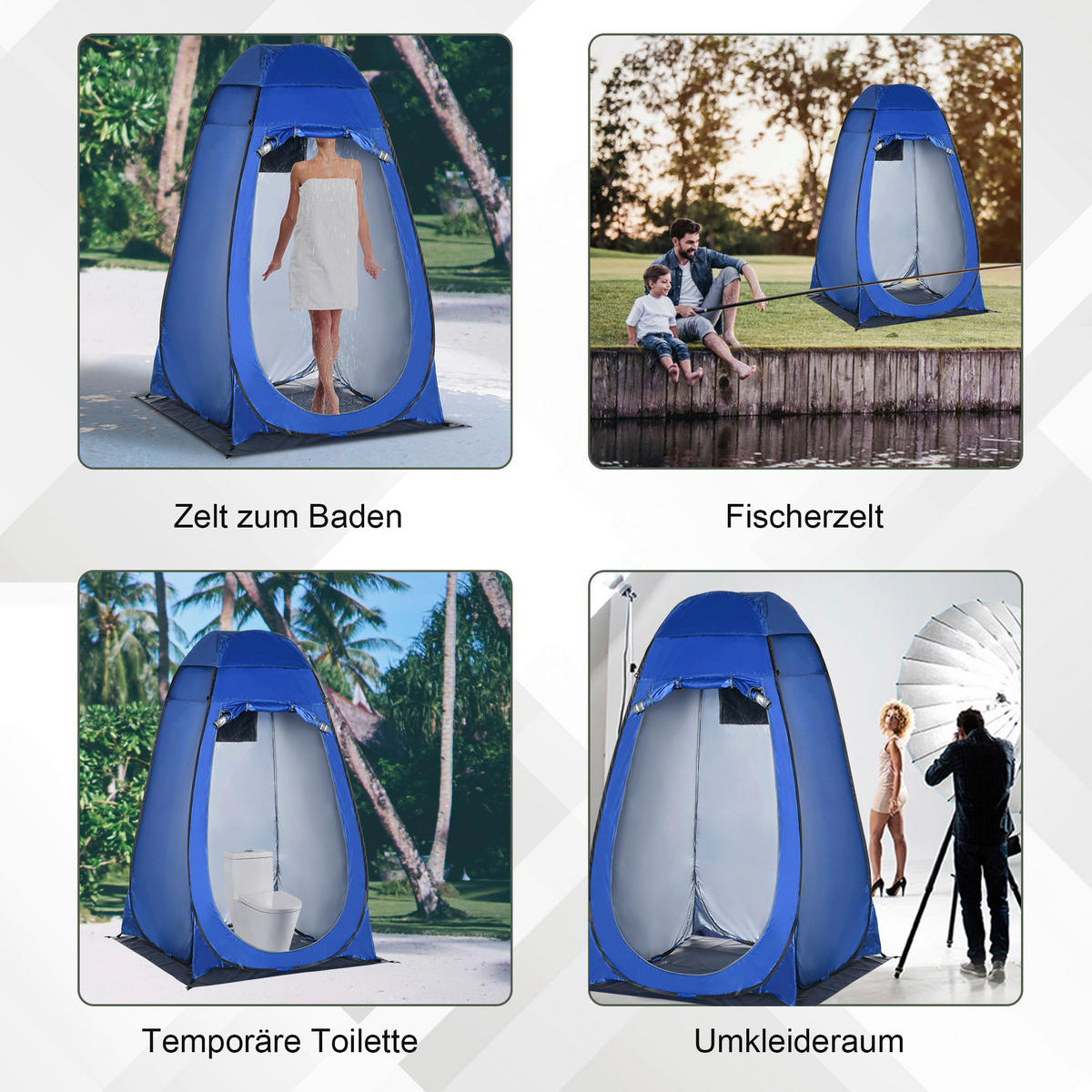 Outsunny Camping-Zubehör blau Polyester B/H/L: ca. 124x126x198 cm Duschzelt - blau (198,00/124,00/126,00cm) - Outsunny