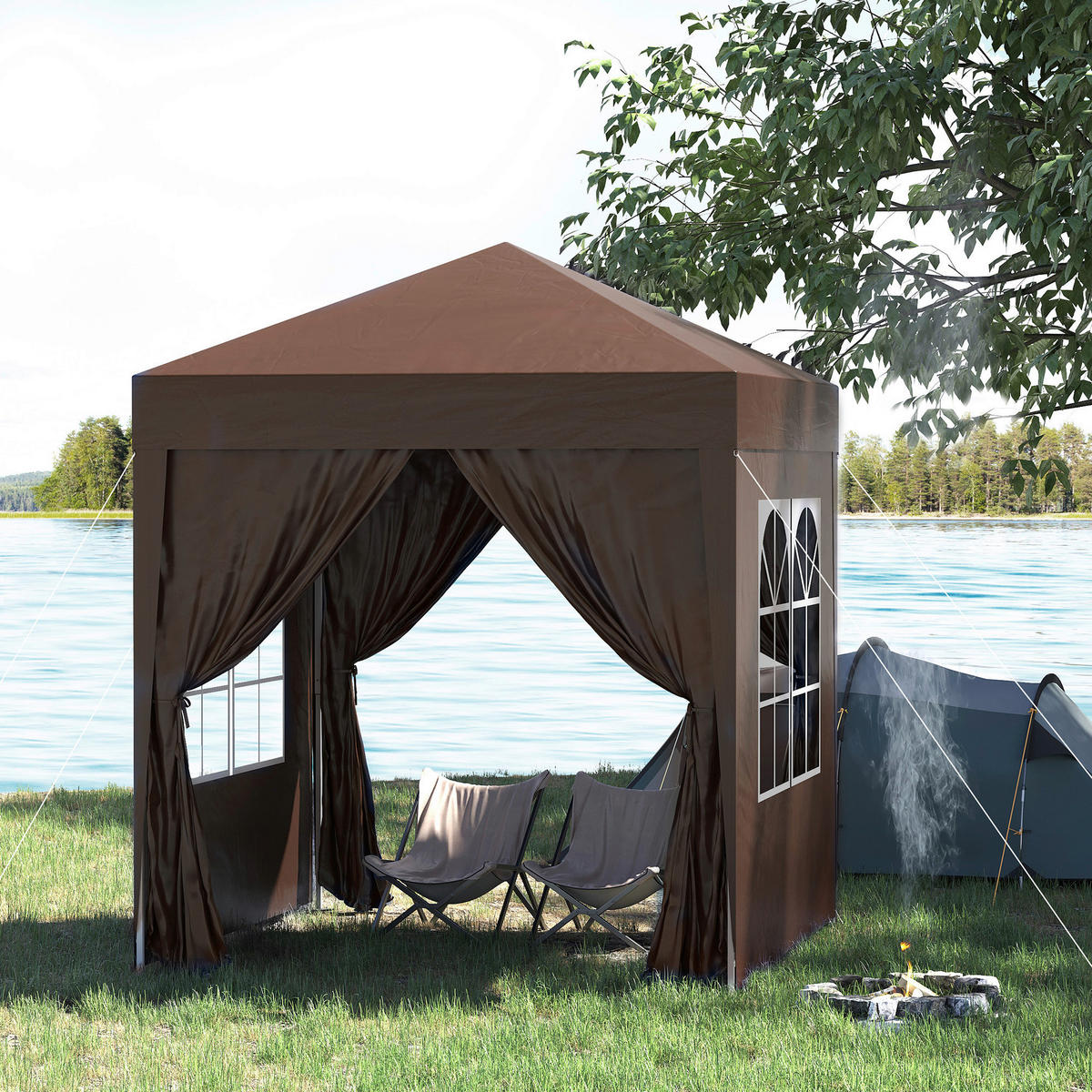 Outsunny Faltpavillon braun Stoff B/H/L: ca. 200x240x200 cm Faltpavillon - braun (200,00/200,00/240,00cm) - Outsunny