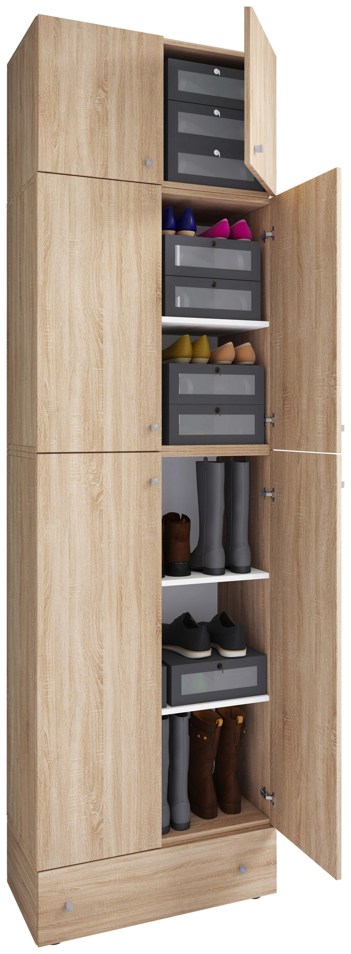 Schuhschrank Lona Eiche Sonoma Nachbildung weiß B/H/T: ca. 70x240x39 cm Lona - Eiche/weiß (70,00/240,00/39,00cm) - VCM Möbel