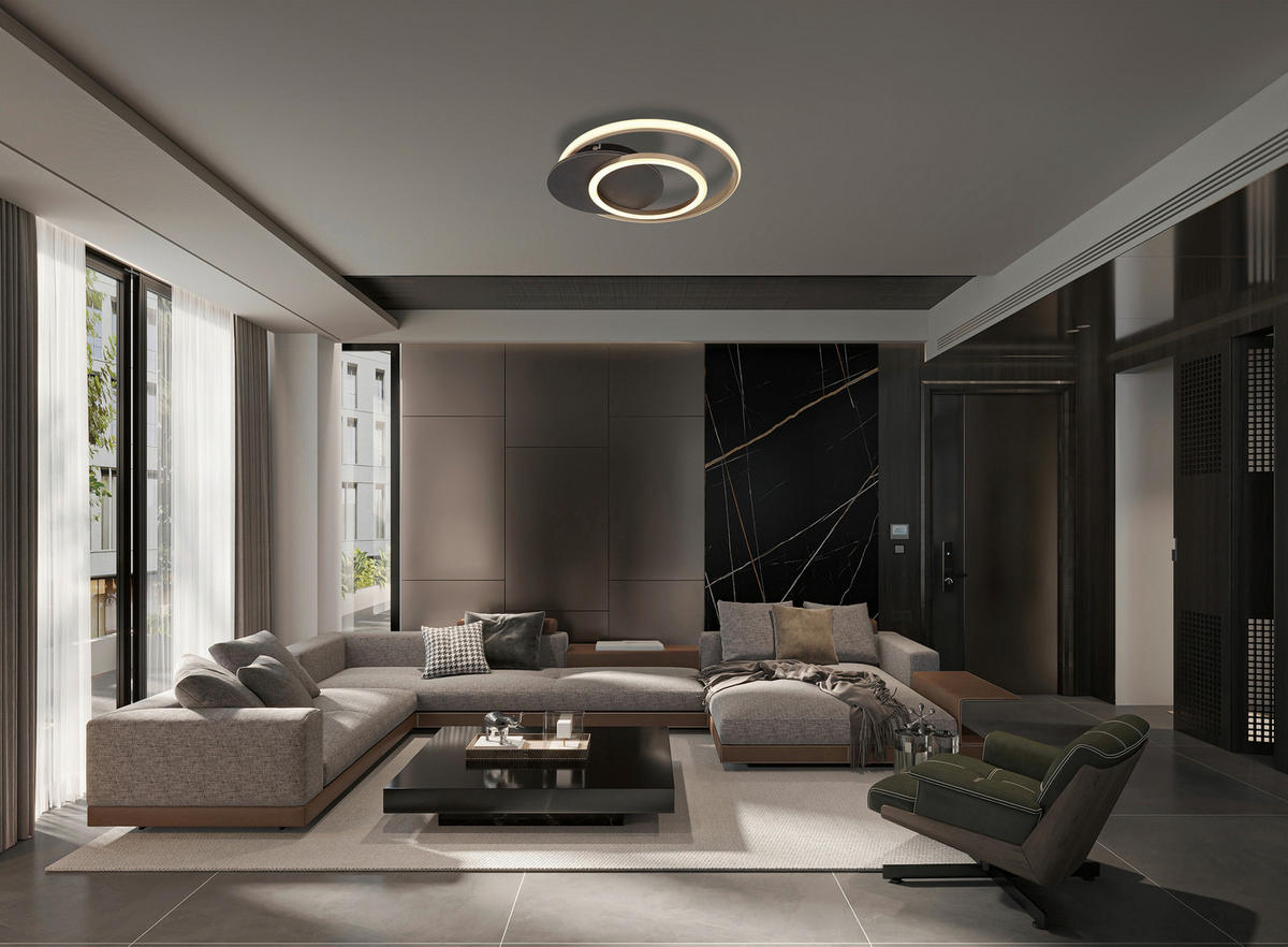 GLOBO LED-Deckenleuchte JULIO 67331G-24 champagner Opal grau Kunststoff MDF B/H/L: ca. 38x6,5x36 cm 1 Brennstellen JULIO - champagner/Opal (36,00/38,00/6,50cm) - GLOBO