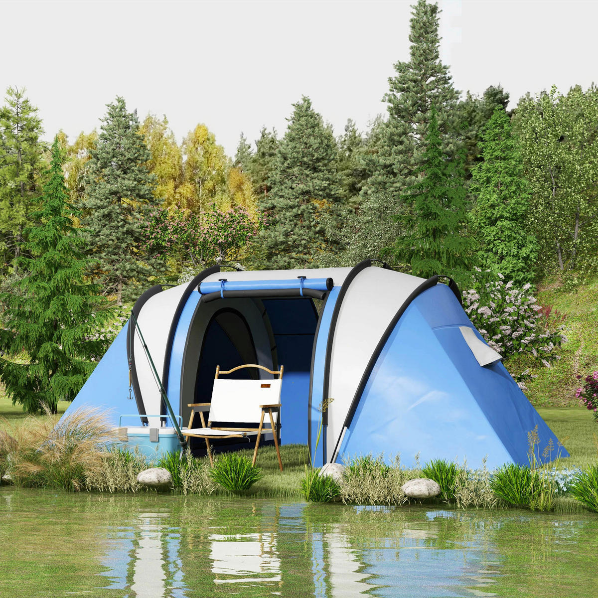 Outsunny Tunnelzelt B/H/L: ca. 220x180x450 cm Tunnelzelt - blau (450,00/220,00/180,00cm) - Outsunny