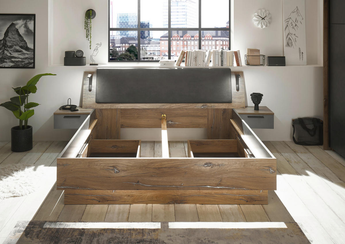 Bettanlage York Oak Flagstaff Nachbildung Matera Optik B/H/T: ca. 278x102x217 cm Liegefläche B/L: ca. 180x200 cm York - Oak (278,00/102,00/217,00cm)
