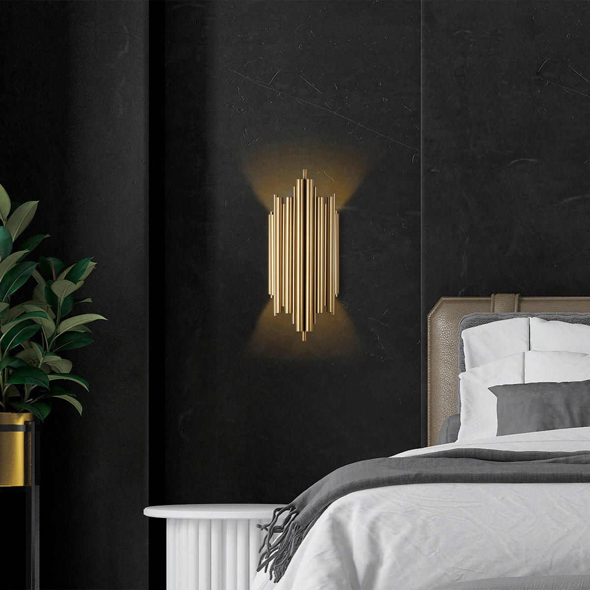 Opviq Wandleuchte Reis gold Metall B/H/T/L: ca. 22x50x22x11 cm E14 1 Brennstellen Reis - gold (11,00/22,00/50,00cm) - Opviq