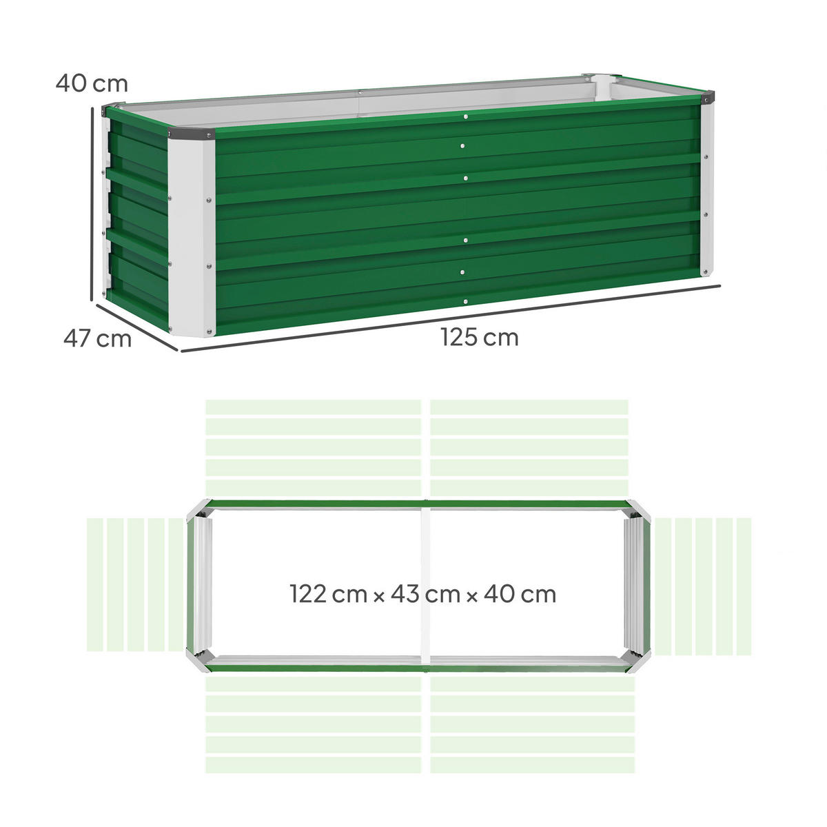 Outsunny Gartenbeet grün Stahl B/H/L: ca. 47x40x125 cm Gartenbeet - grün (125,00/47,00/40,00cm) - Outsunny