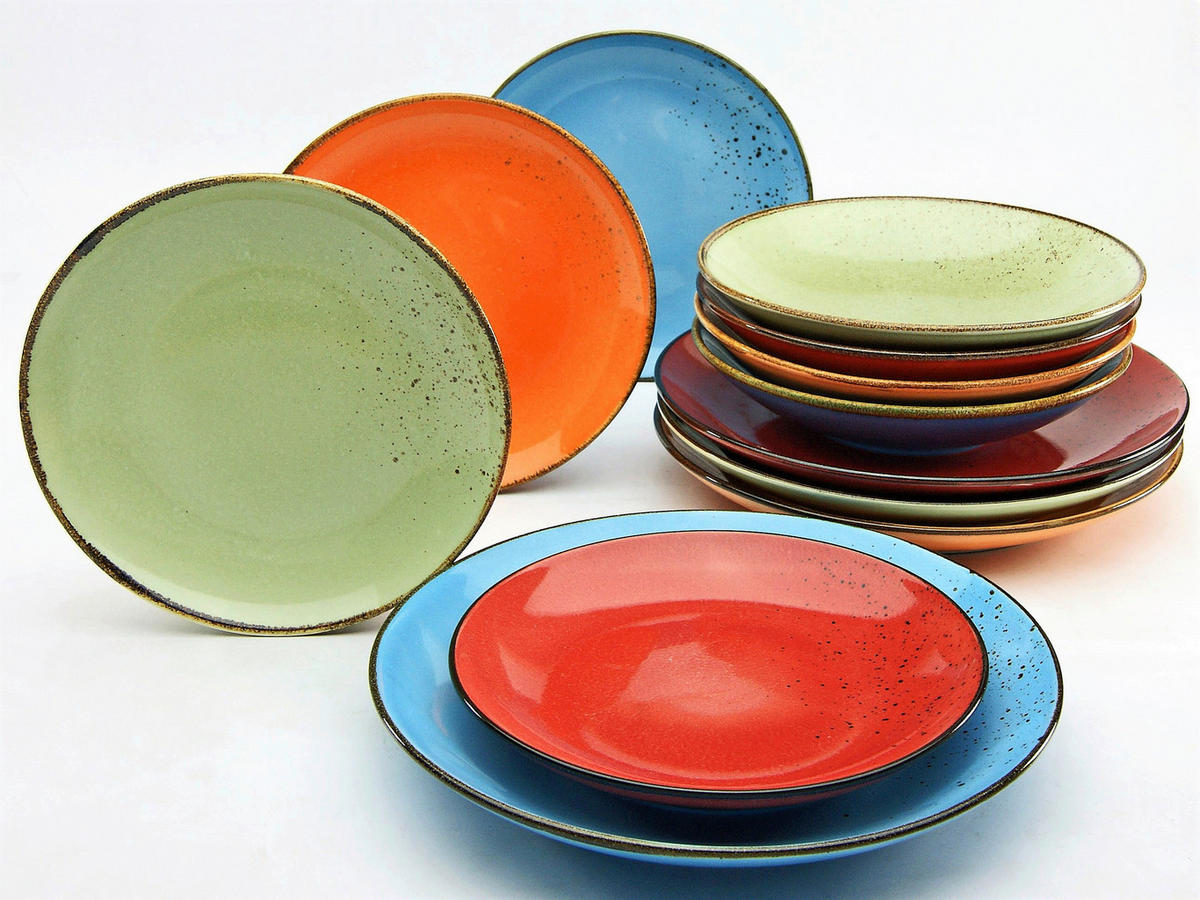 CreaTable Tafelservice NATURE COLLECTION MEDITERRAN bunt Steinzeug 12 tlg. NATURE COLLECTION MEDITERRAN - bunt - CreaTable