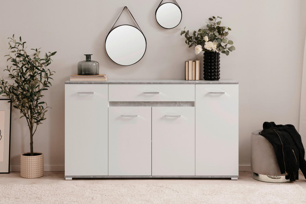 Sideboard Volos Beton Optik weiß B/H/T: ca. 160x90x38 cm Volos - weiß (160,00/90,00/38,00cm)