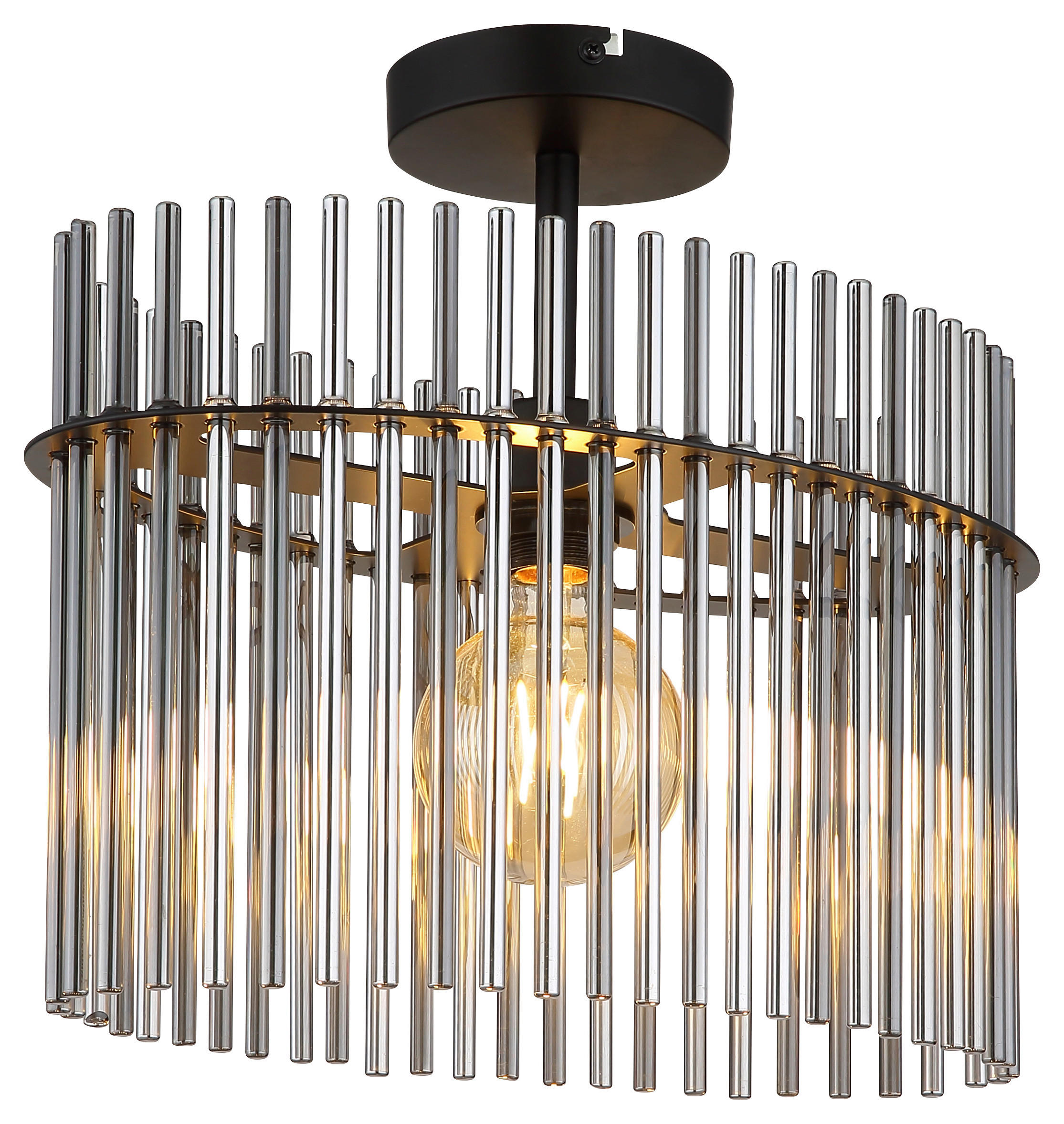 GLOBO Deckenleuchte Rauch mattschwarz Glas Metall B/H/T/L: ca. 22x34x40x40 cm E27 1 Brennstellen Gorley - mattschwarz/Rauch (40,00/22,00/34,00cm) - GLOBO
