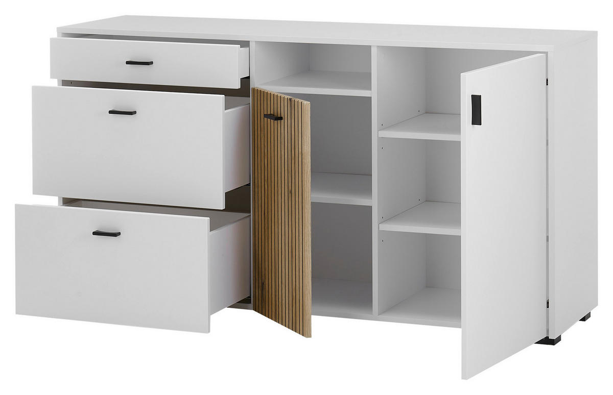 Sideboard Hudson weiß matt Eiche Evoke Coast Nachbildung B/H/T: ca. 150x22x21 cm Hudson - Eiche/weiß (150,00/22,00/21,00cm)