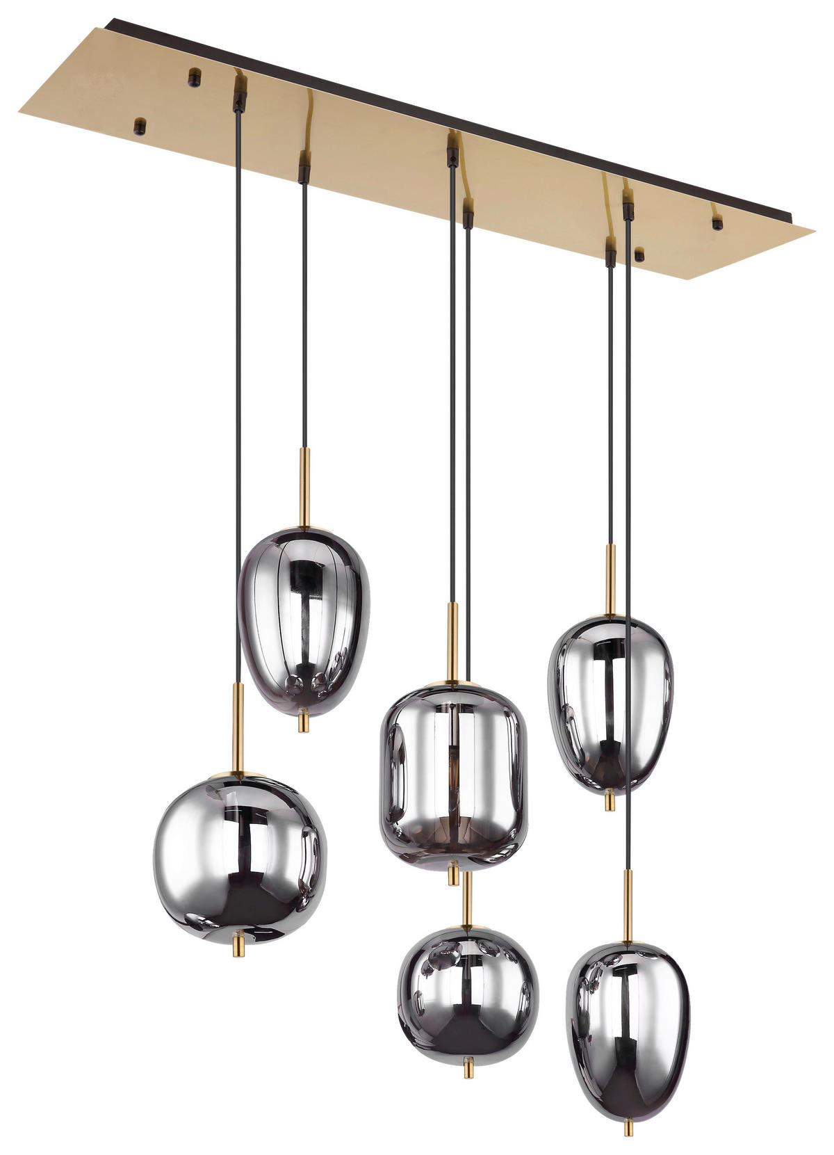 GLOBO Pendelleuchte BLACKY 15345-6MM messing Metall Rauchglas B/H/L: ca. 34x120x80 cm E14 6 Brennstellen Pendelleuchte_Blacky 6flg. - messing (80,00/34,00/120,00cm) - GLOBO