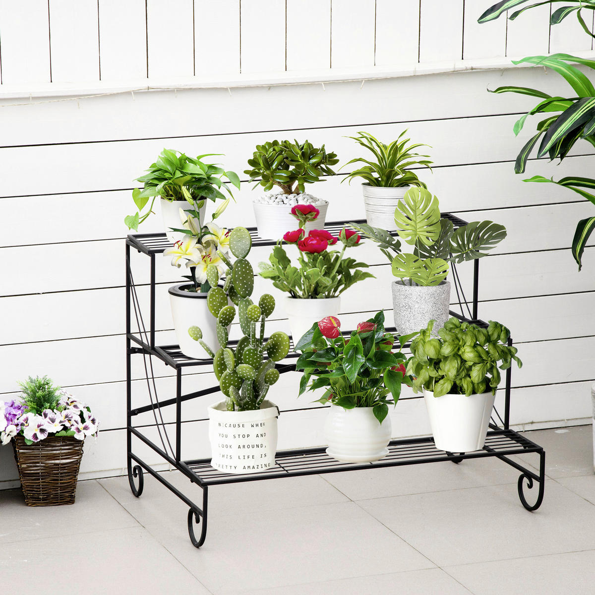 Outsunny Blumenregal schwarz Metall B/H/L: ca. 63x72x95 cm Blumenregal - schwarz (95,00/63,00/72,00cm) - Outsunny