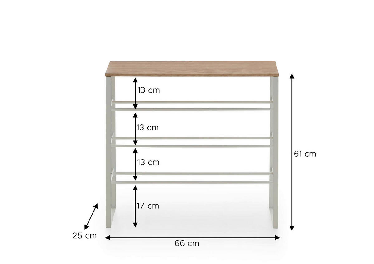 Schuhregal weiß Eiche Artisan Nachbildung B/H/T: ca. 66x61x25 cm KLEINMÖBEL Schuhregal - Eiche/weiß (66,00/61,00/25,00cm) - xonox.home