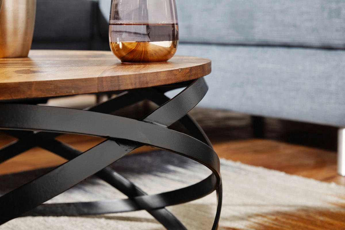 Couchtisch natur schwarz lackiert B/H/T: ca. 60x30x60 cm Couchtisch - natur/schwarz (60,00/30,00/60,00cm) - Wohnling