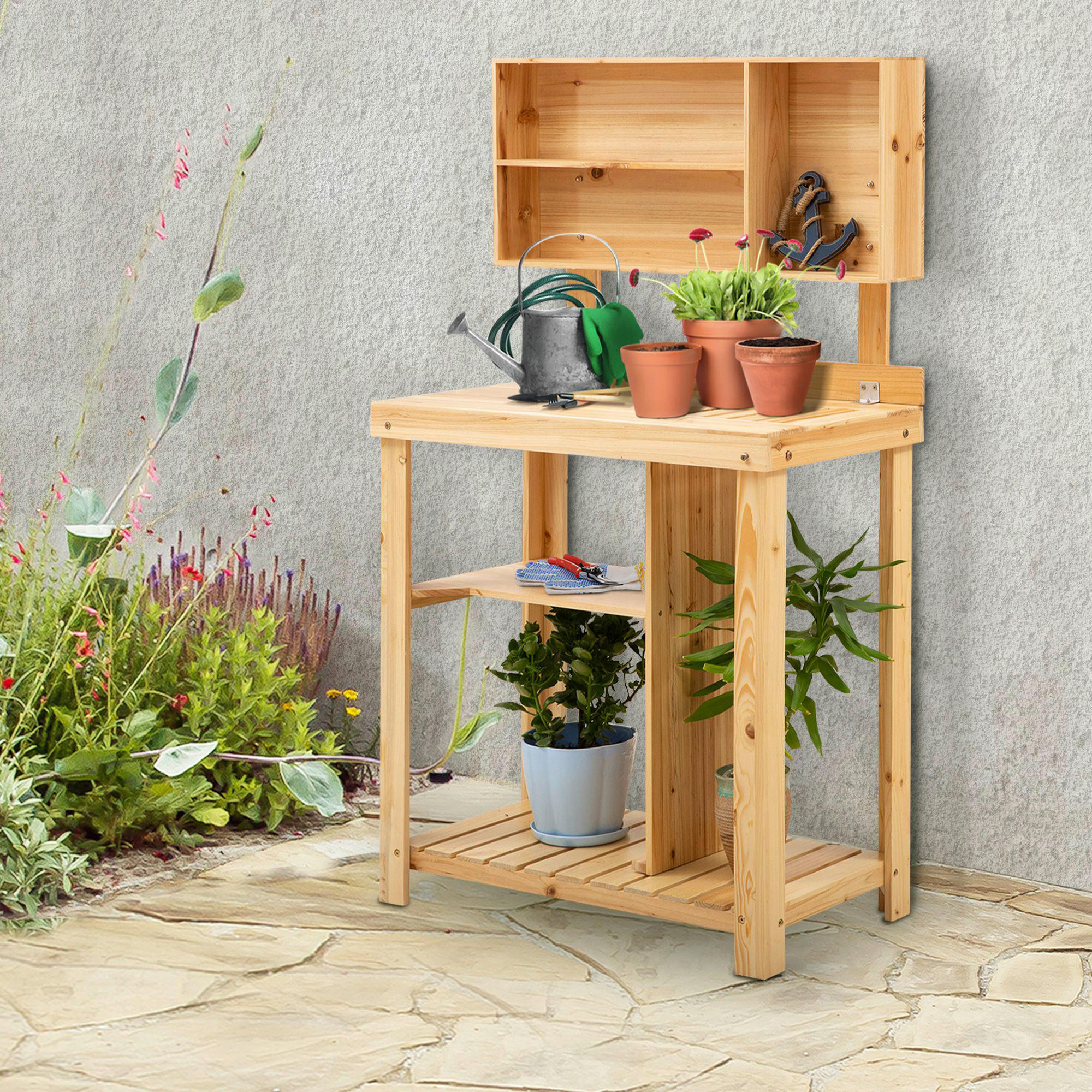 Outsunny Pflanztisch natur B/H/L: ca. 43x136,5x80 cm Gärtnertisch 845-385 - natur (80,00/43,00/136,50cm) - Outsunny
