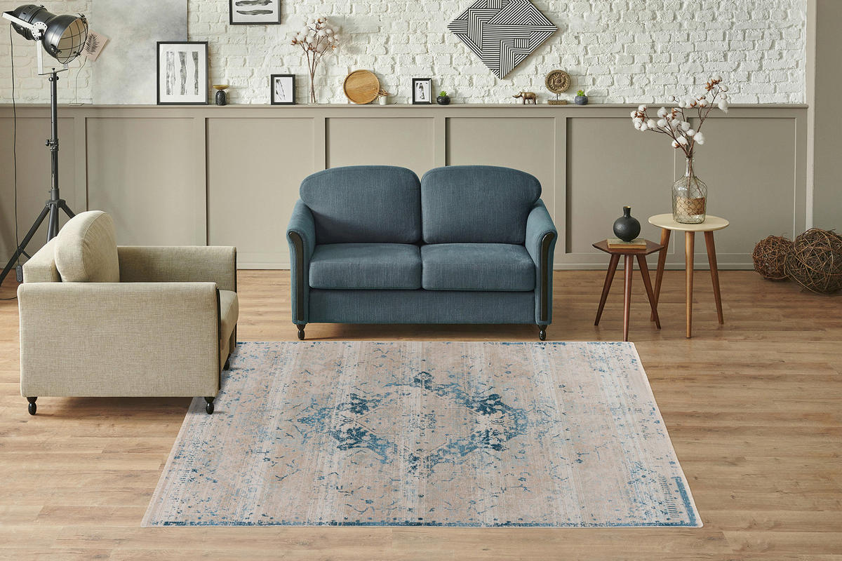 Kayoom Kurzflorteppich Milan 225 blau B/H/L: ca. 80x0,5x150 cm Milan 225 - blau (150,00/80,00/0,50cm) - Kayoom