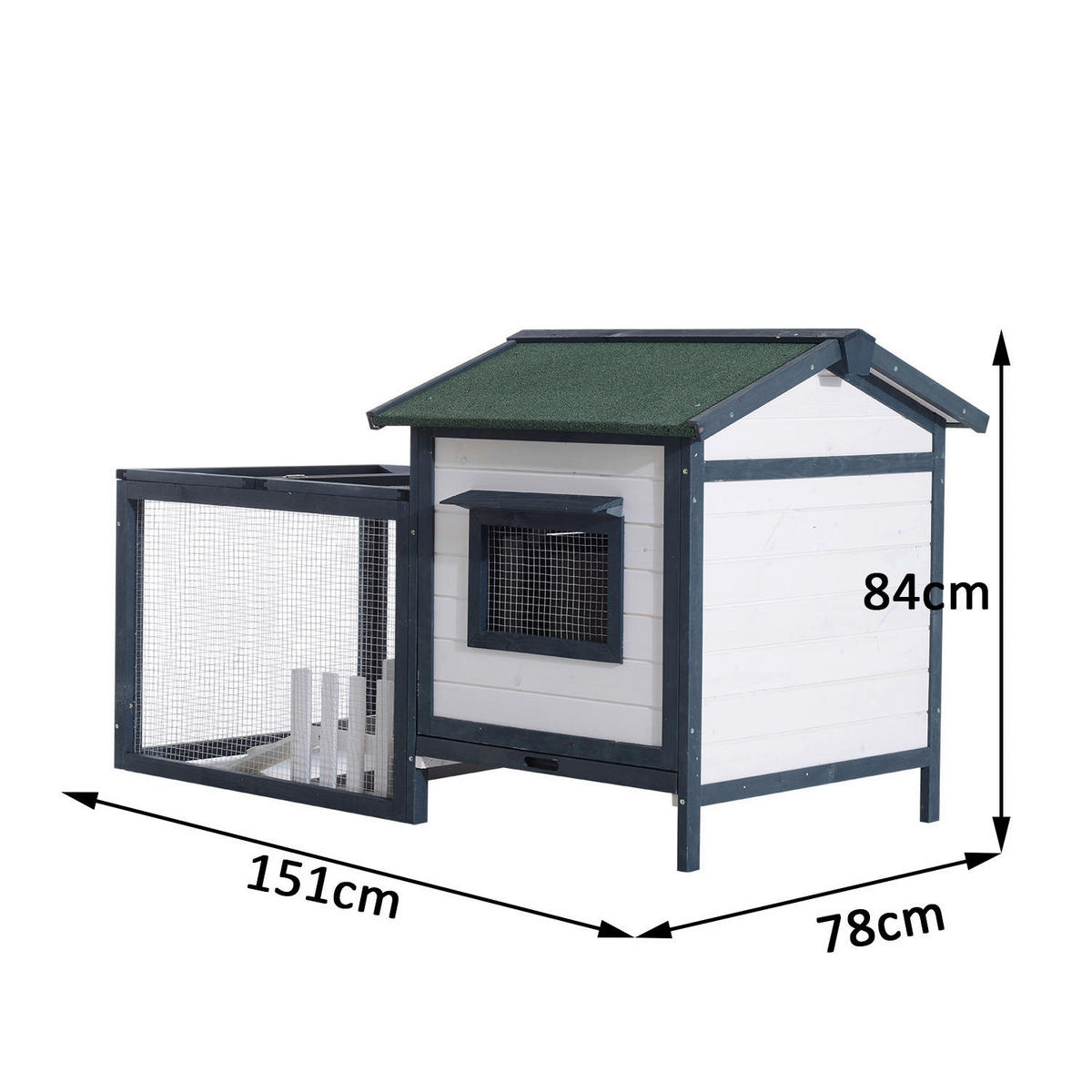 PawHut Meerschweinchenstall grün Holz B/H/L: ca. 78x84x151 cm Meerschweinchenstall mit Freigehege - weiß/grün (151,00/78,00/84,00cm) - PawHut