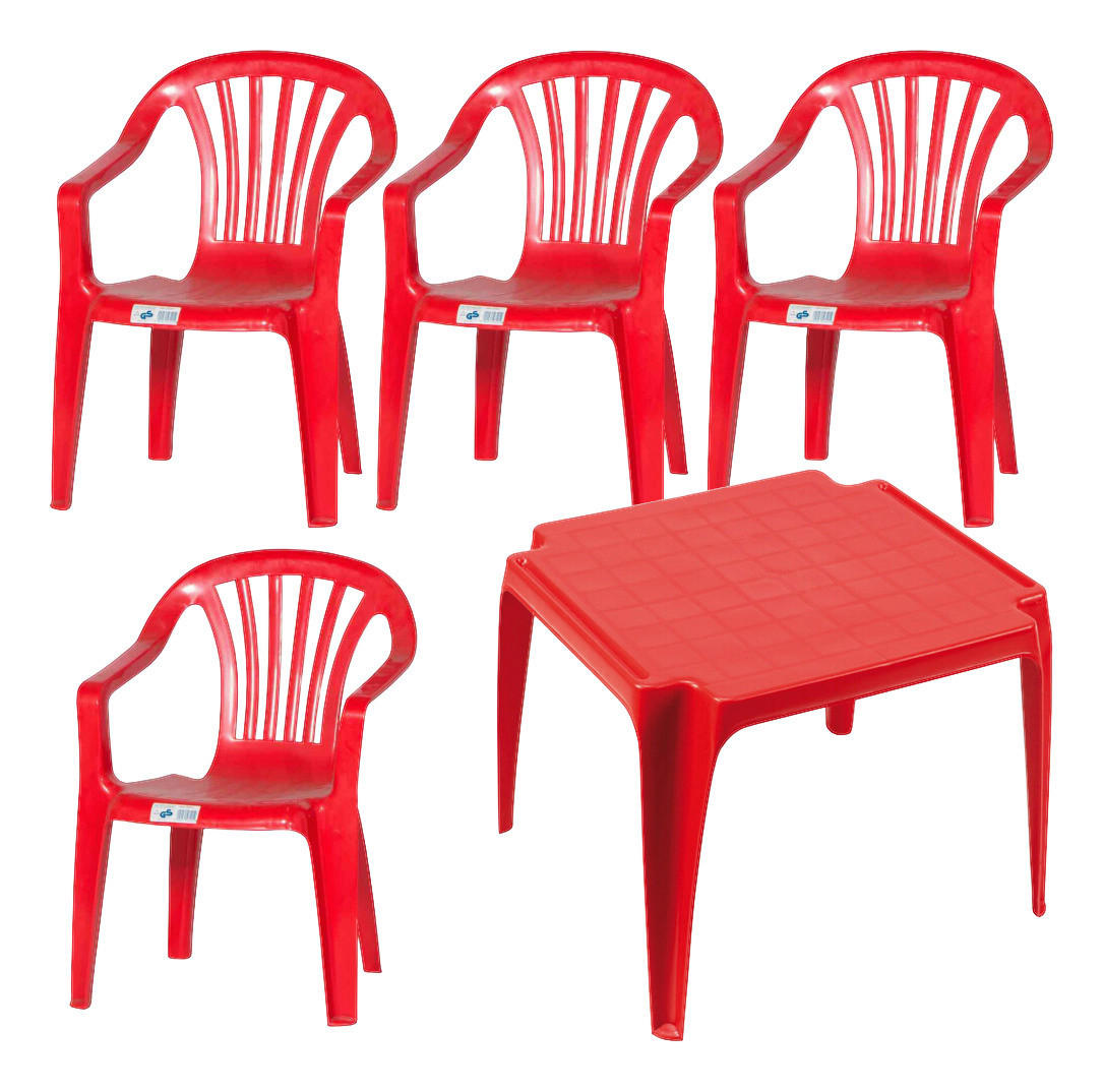ProGarden Kindermöbel-Set rot Kunststoff B/H/L: ca. 38x53x43 cm Kindermöbel-Set_4xSessel_1xTisch - rot (43,00/38,00/53,00cm) - ProGarden