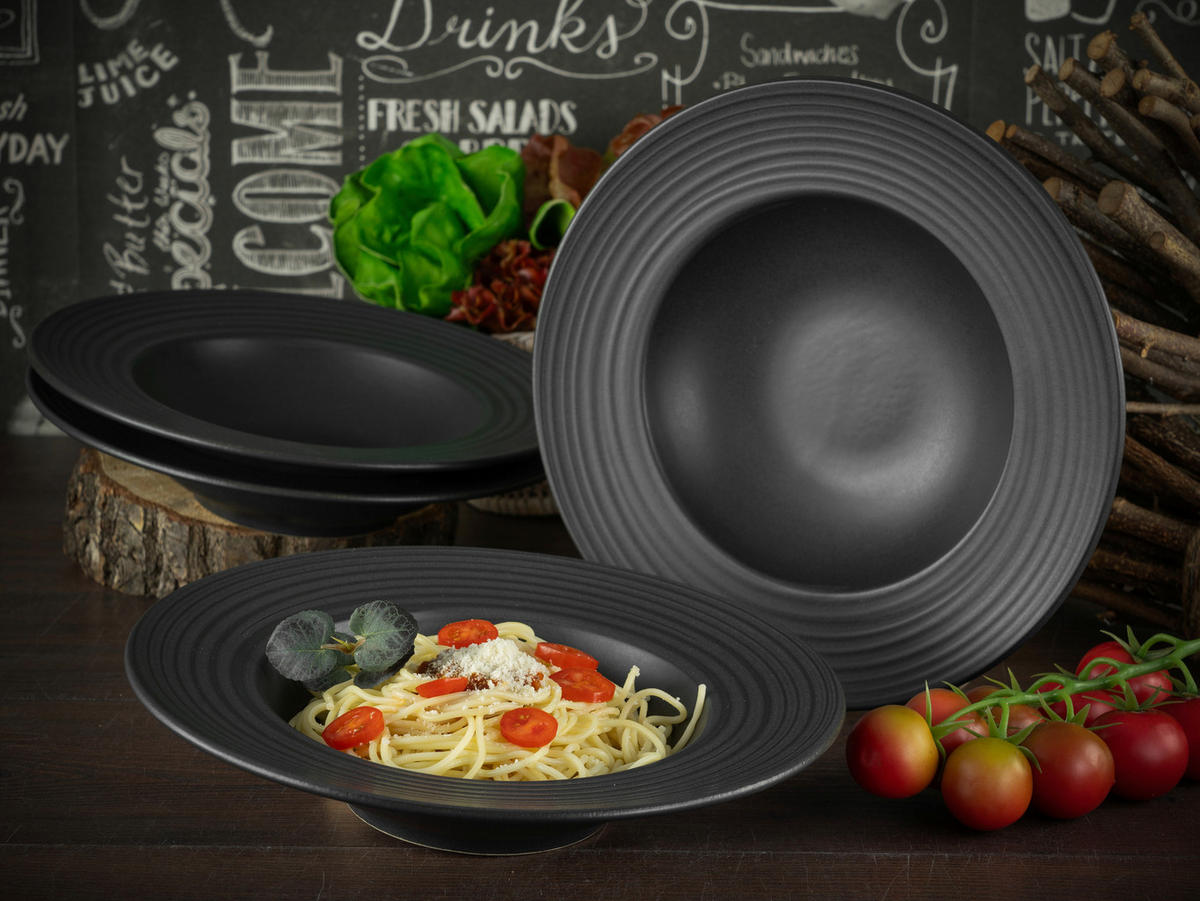 CreaTable Pastateller-Set Lava Stone schwarz Steinzeug D: ca. 32 cm Lava Stone - schwarz (32,00cm) - CreaTable