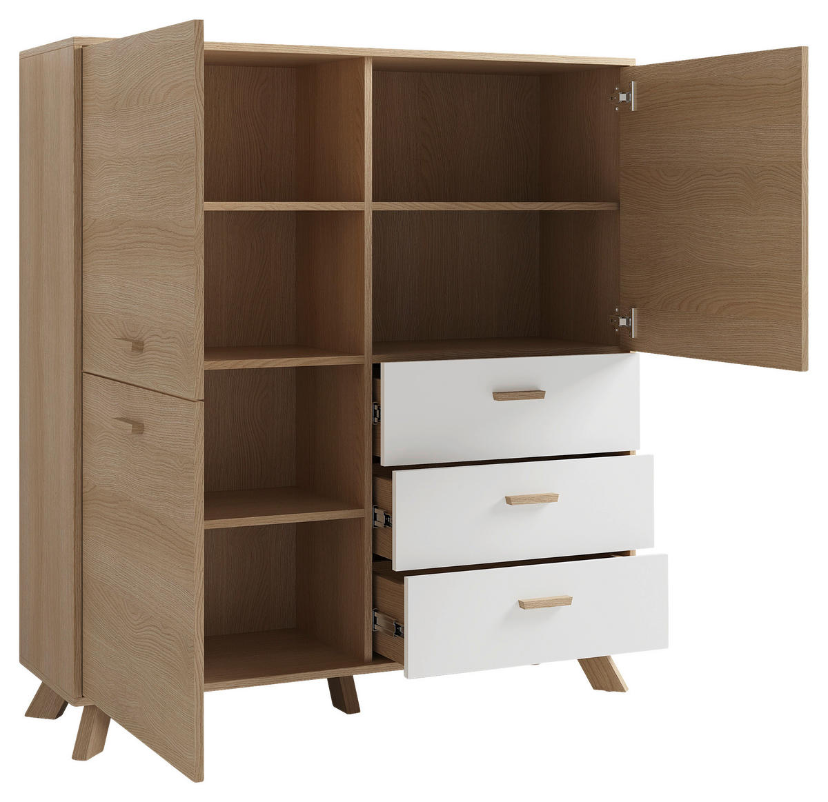 Highboard BASTIAN Eiche weiß B/H/T: ca. 120x131x36,5 cm BASTIAN - Eiche/weiß (120,00/131,00/36,50cm) - byLIVING
