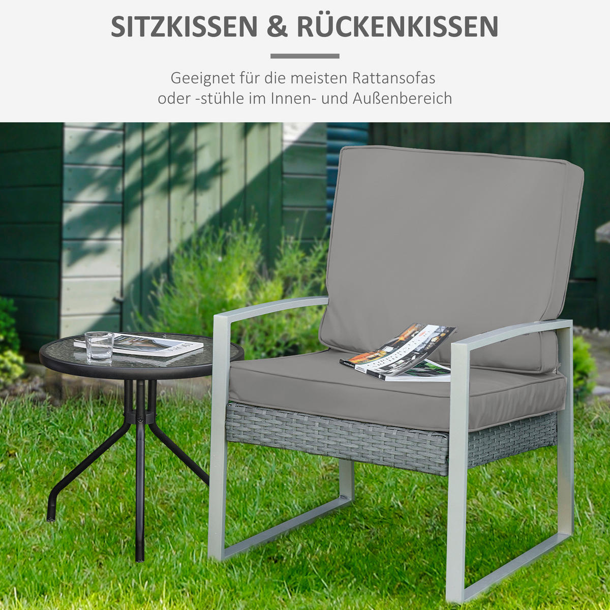 Outsunny Sitzkissen-Set hellgrau Polyester B/H/L: ca. 52x7x56 cm Sitzkissen-Set - hellgrau (56,00/52,00/7,00cm) - Outsunny