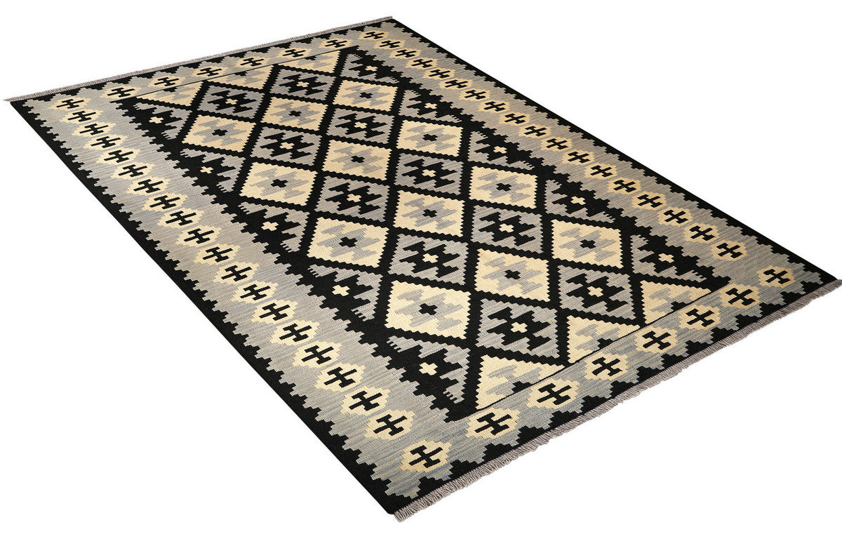 PersaTepp Teppich Kelim Gashgai grau B/H/L: ca. 173x1x240 cm Kelim Gashgai - schwarz/grau (240,00/173,00/1,00cm) - PersaTepp