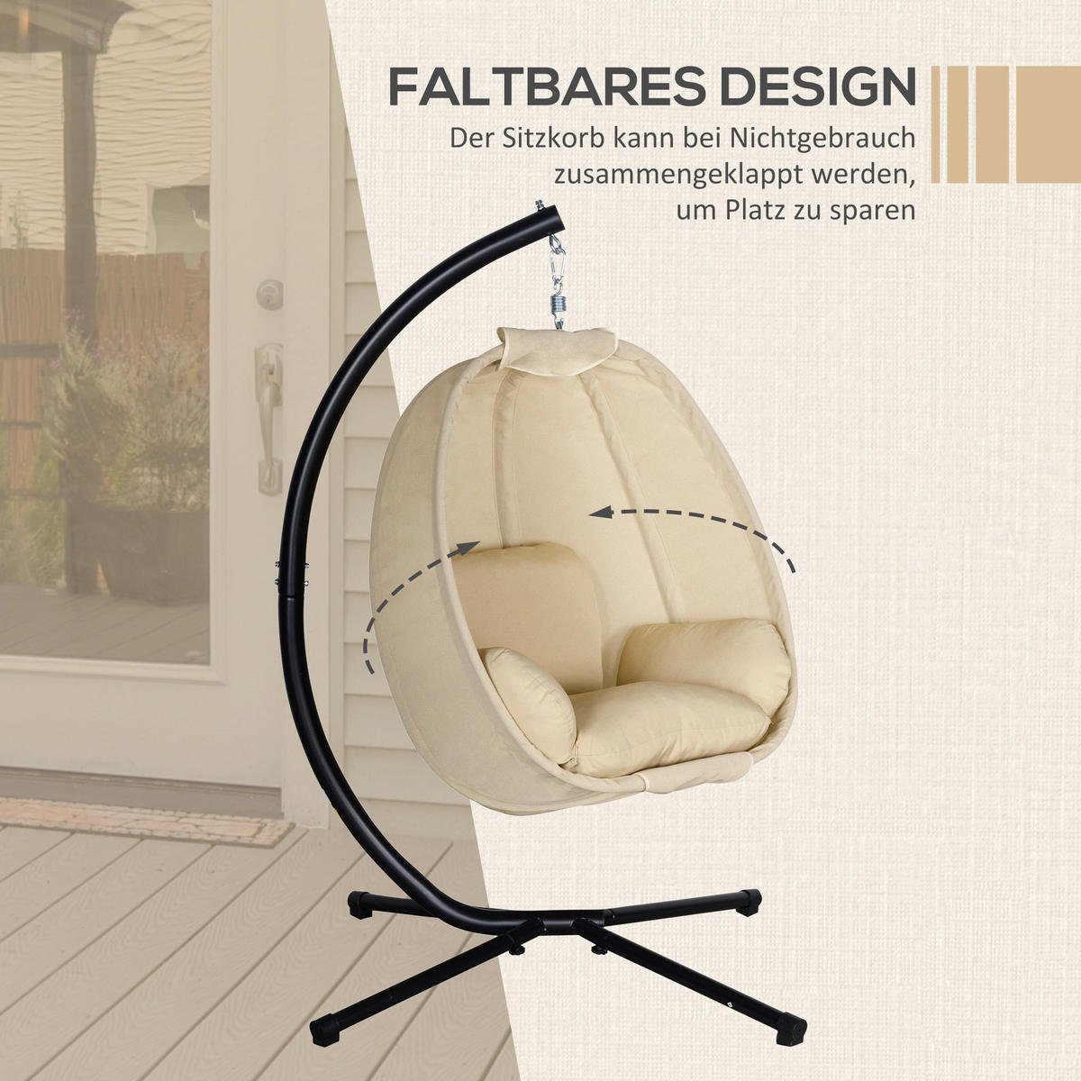 Outsunny Hängesessel khaki Polyester B/H/L: ca. 95x170x125 cm Hängesessel - khaki (125,00/95,00/170,00cm) - Outsunny