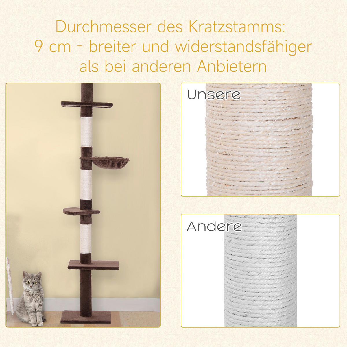PawHut Kratzbaum braun Polyester B/H/L: ca. 30x260x40 cm Kratzbaum - braun (40,00/30,00/260,00cm) - PawHut