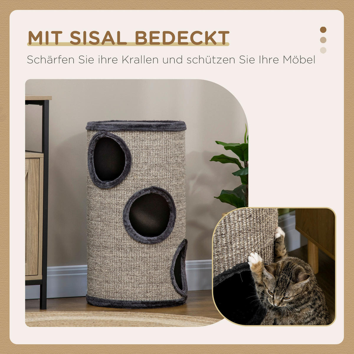 PawHut Tier-Zubehör grau Polypropylen B/H/L: ca. 38x38x70 cm Kratztonne - grau (70,00/38,00/38,00cm) - PawHut