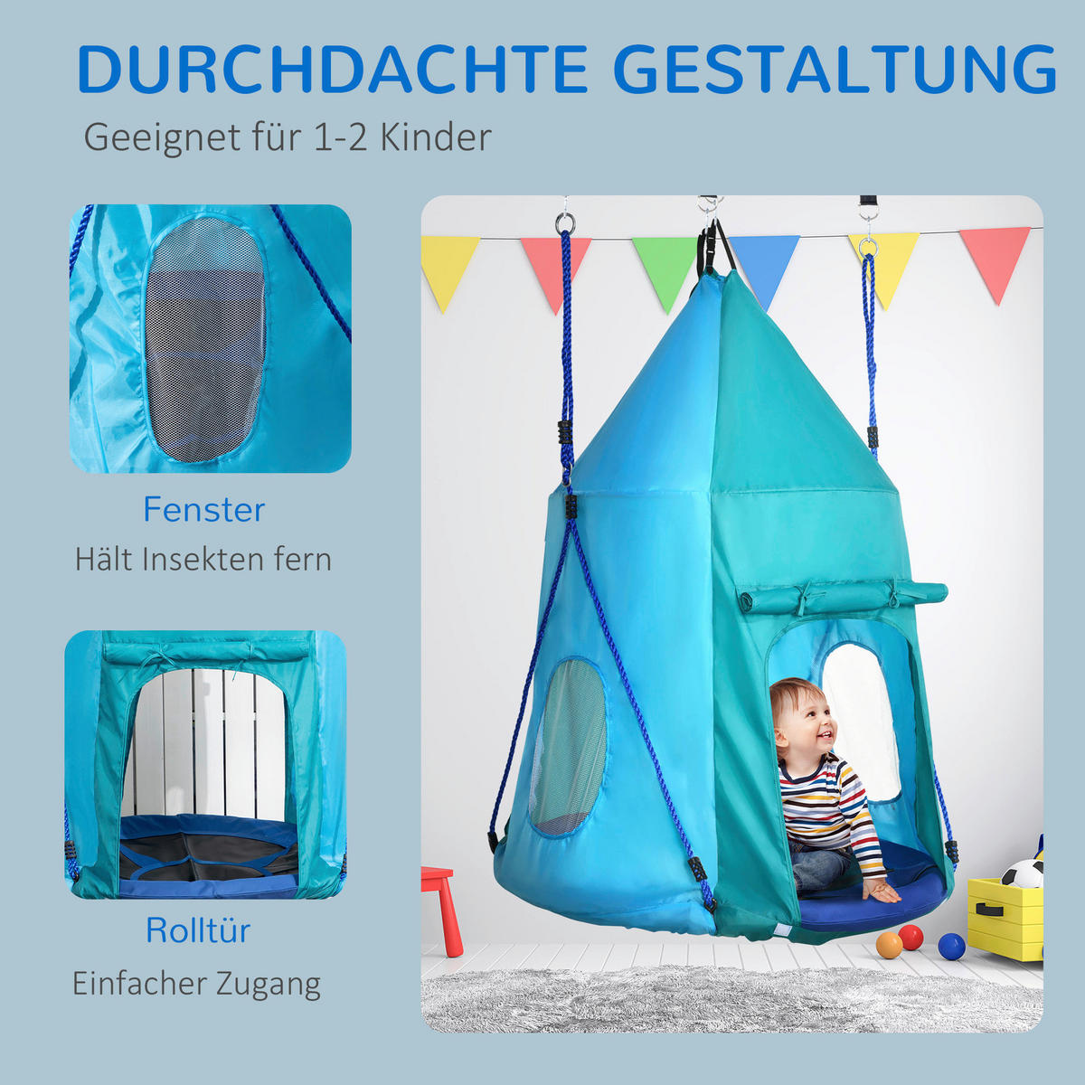 Outsunny Schaukel blau B/H/L: ca. 100x100x150 cm Nestschaukel - blau/grün (150,00/100,00/100,00cm) - Outsunny