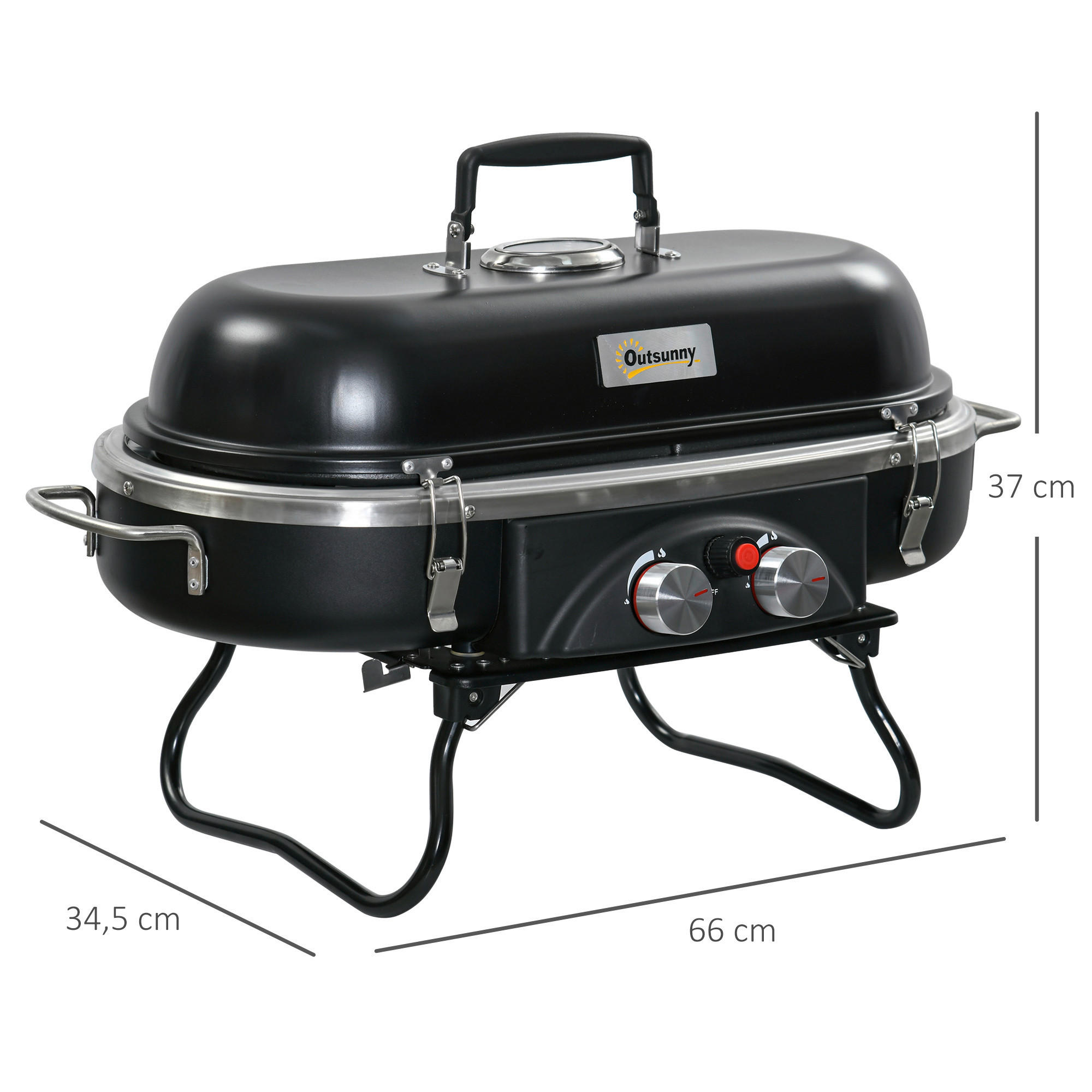 Outsunny Gasgrill Metall B/H/L: ca. 34,5x37x66 cm Gasgrill - schwarz (66,00/34,50/37,00cm) - Outsunny